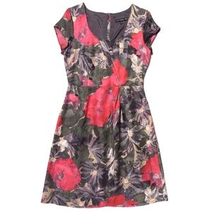 Banana Republic Olive Midi Dress with Red Floral Pattern